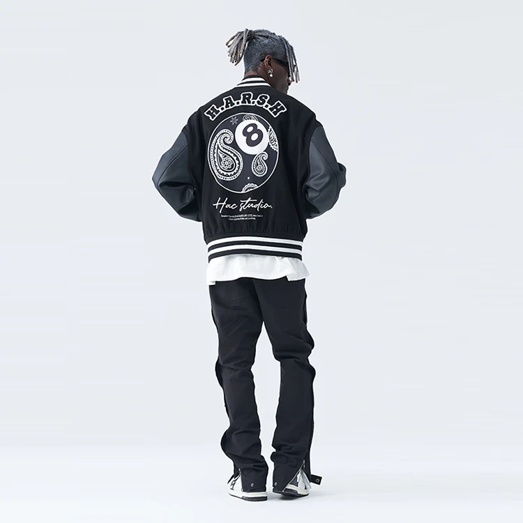 Streetwear men wholesale outdoor custom chenille embroidery leather sleeve baseball letterman varsity jacket for men