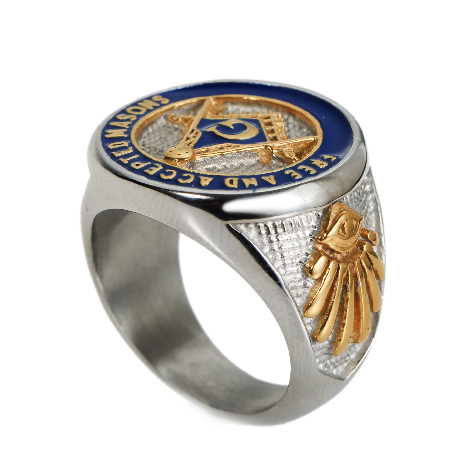 Personalized Custom Masonic Stainless Steel Letter Rings Gold And Silver Plated Enamel Blue Freemasons Finger Ring