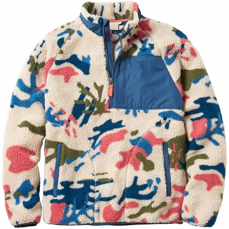 OEM Custom Funnel Neck Patch Waterproof Chest Pocket Shearling Sherpa Fleece Jacket For Men