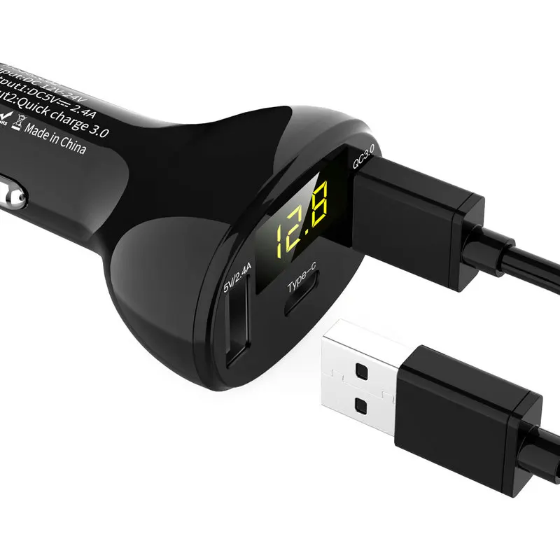 New Model Cigarette Lighter Wireless Type-C Car Charger QC3.0 3 USB Ports Fast Car Battery Charger With LED Digital Display