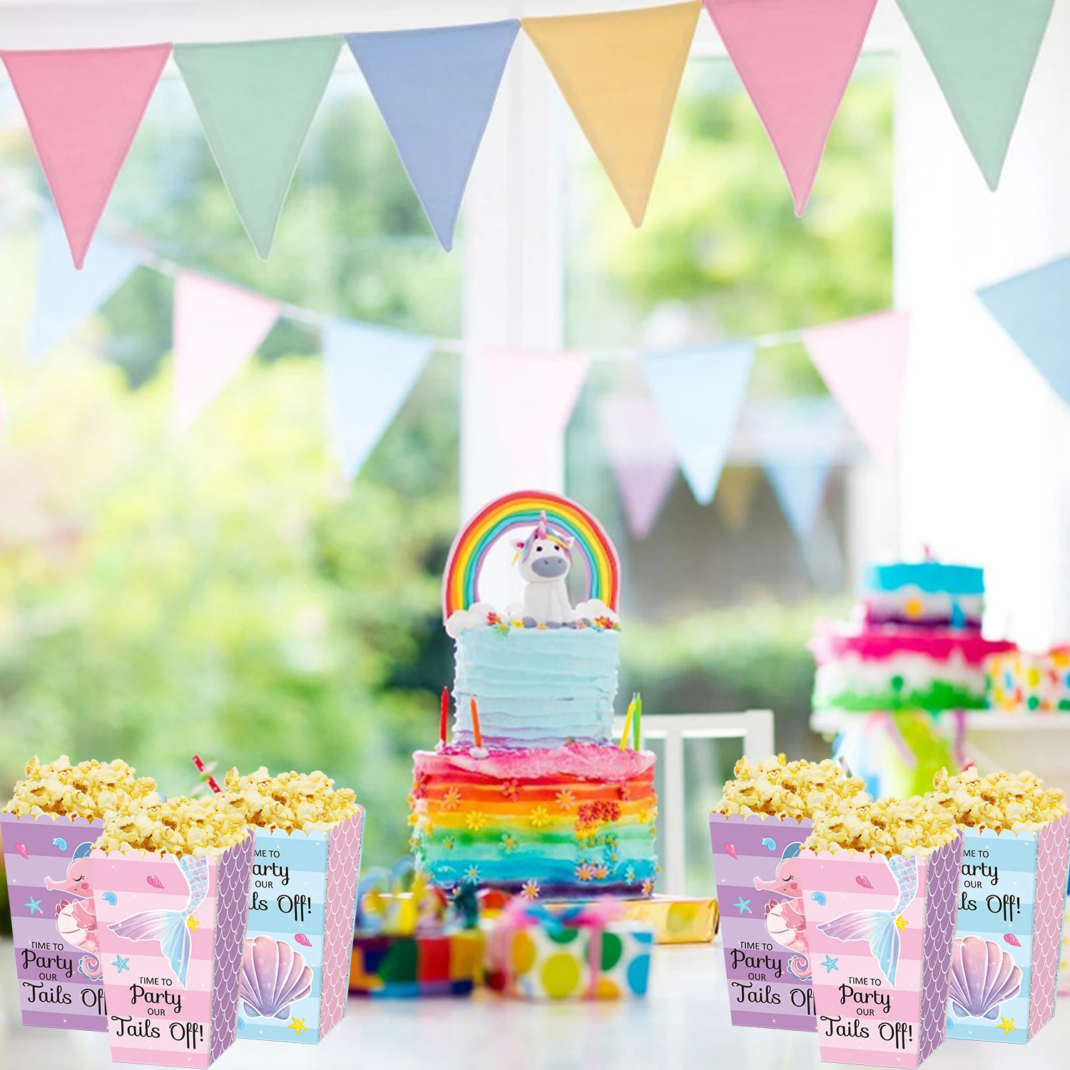 24 Mermaid popcorn box Mermaid open top treatment box Snack candy cookie holder container Mermaid birthday theme