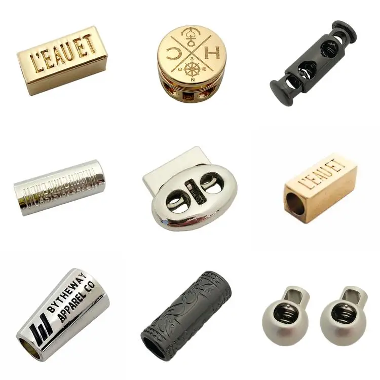 Newest leather draw end lock customized metal cord stopper with logo