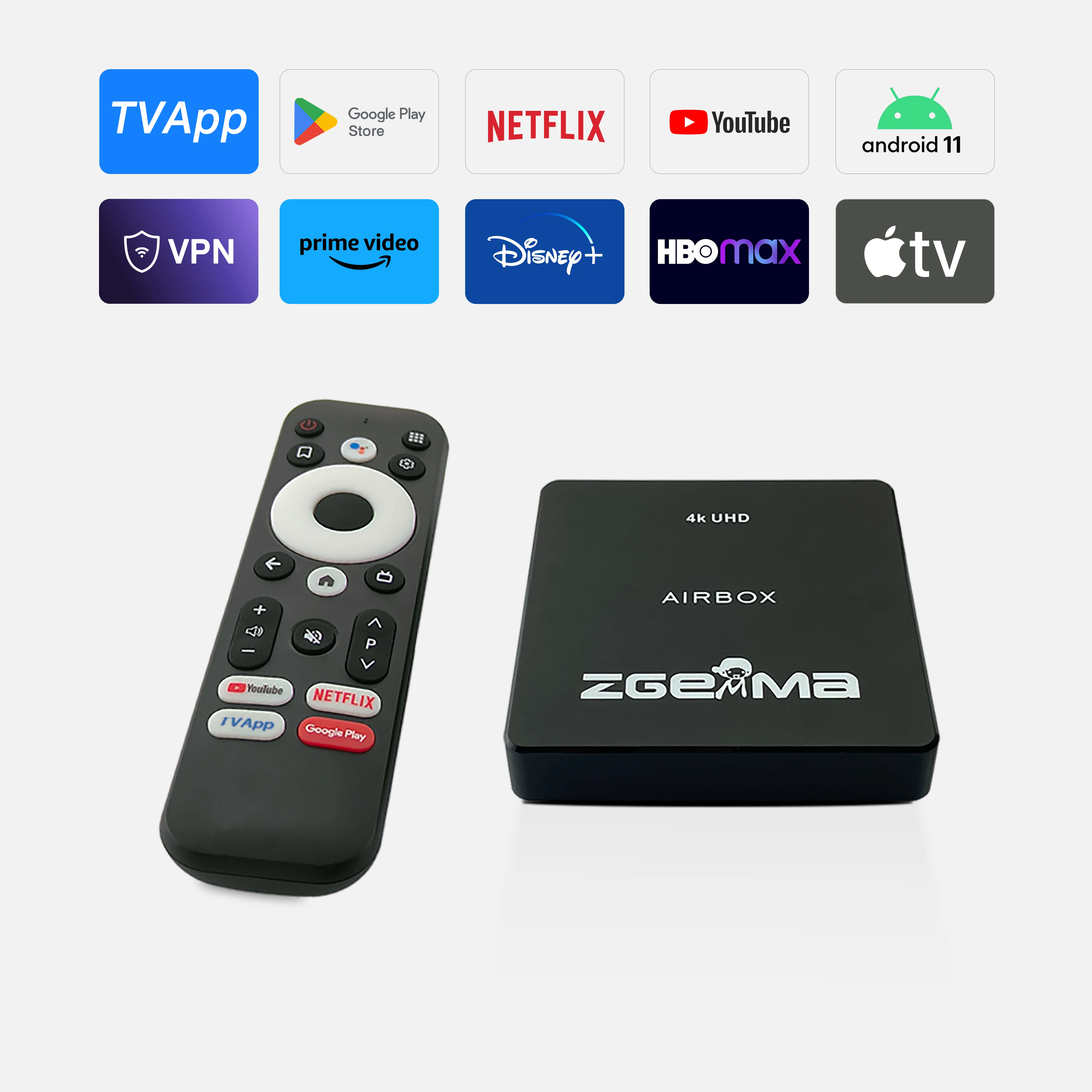 4K HDR Android TV Remote Streaming Media Player with online Appstore Streaming Device 4K Ultra HD Zgemma AIRBOX