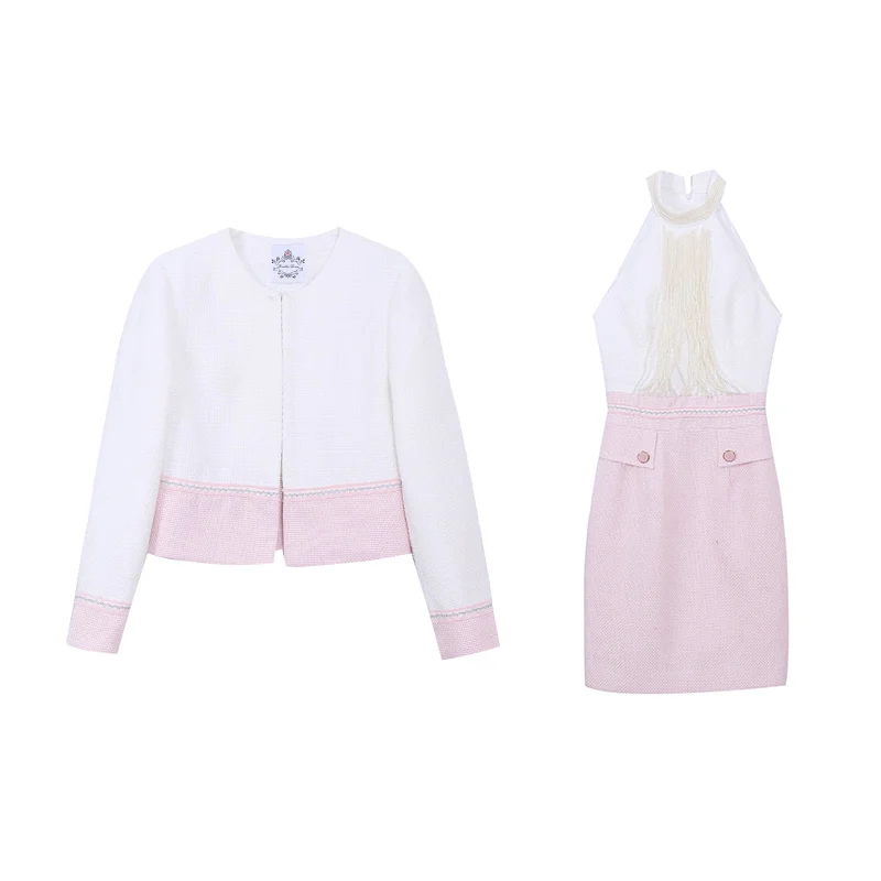 Тяжелое промышленное платье без рукавов с лямкой на шее, простой пиджак с круглым вырезом, костюм из двух предметов