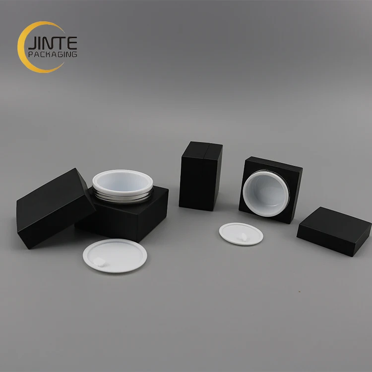 Low Profile 0.5oz 1oz 2oz  Cosmetic Container Matte Black Square Acrylic Jar for Facial Cream 15ml 30ml 50ml UV Nail Gel Jar