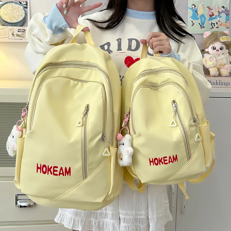 Custom Unisex Large Muiltiple Pockets Bag Charm Decoration Lightweight Candy Colors Nylon School Backpack for Teenagers Students