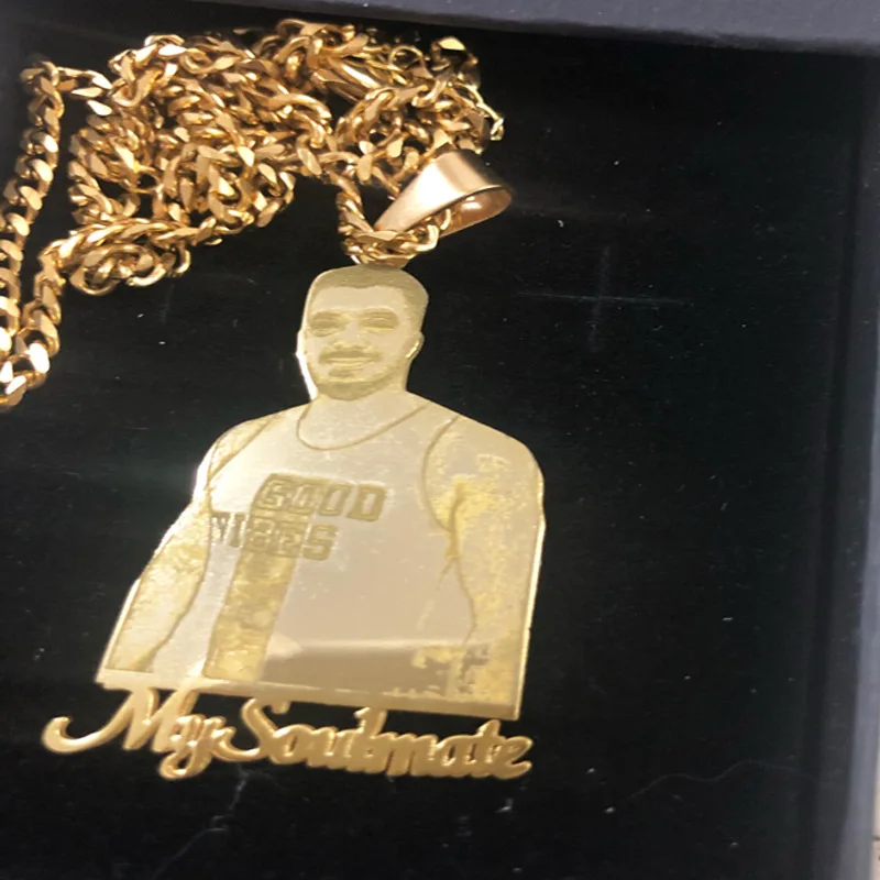 Luxury Fashion Real Gold 14K 18K Cursive Pinterest Jewellery Women Chain Custom Signature Kids Name Playe Cartoon Necklace Pic