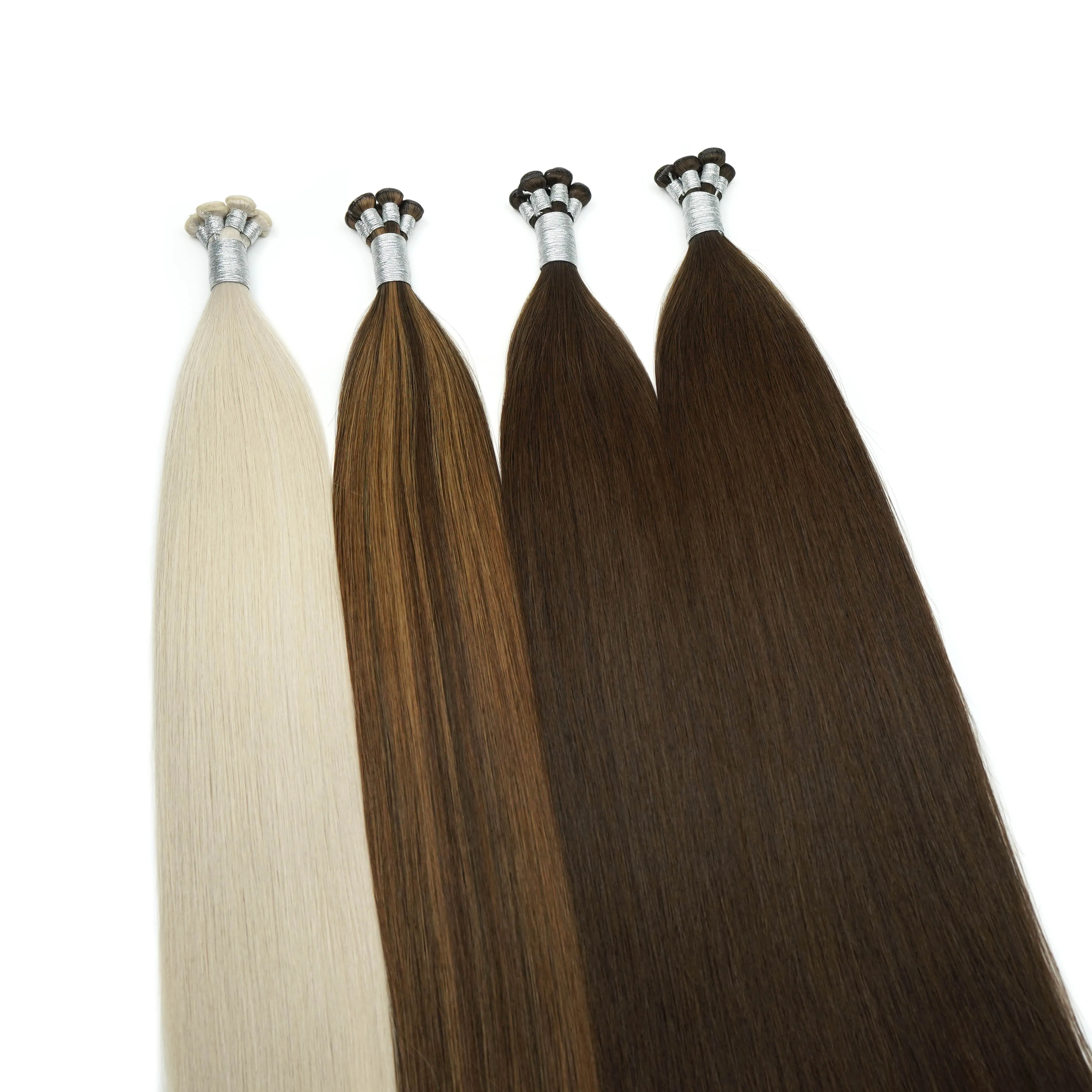 New Genius weft double drawn virgin hair full cuticle intact human hair Manufacturer Unprocessed Russian hair hand tied weft 2.0