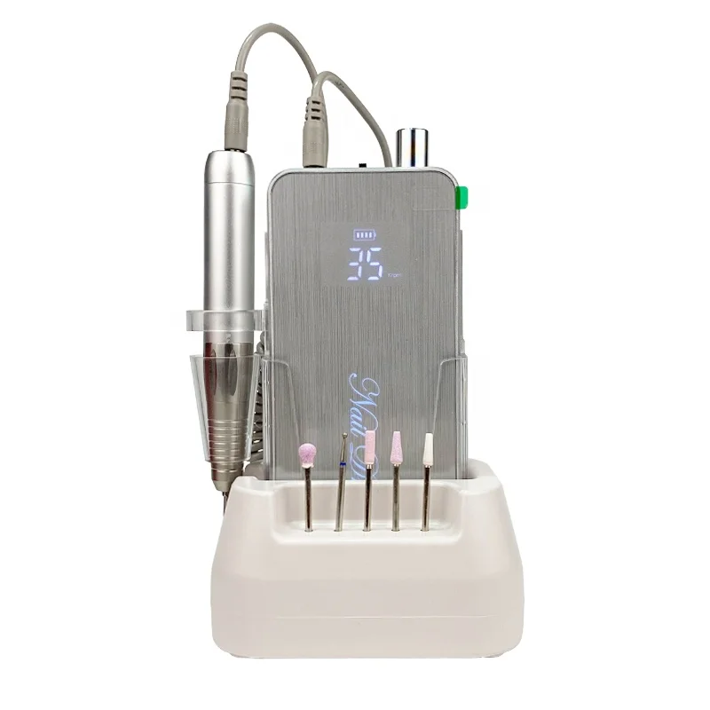 Coreless Pro 35000RPM Rechargeable 80W Manicure Portable Wireless Electric Nail Drill Machine With Charge Stand