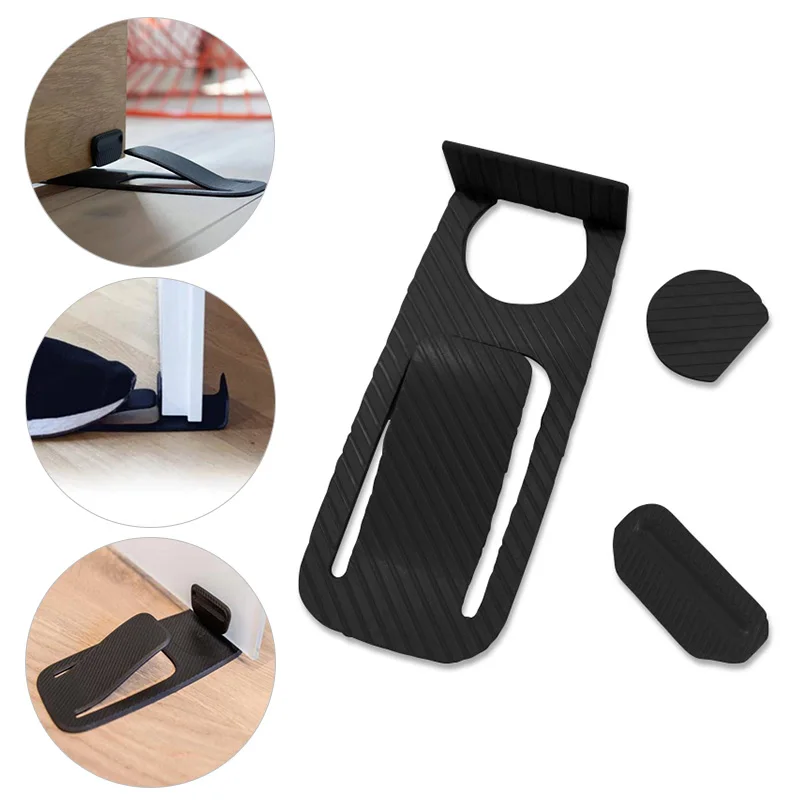 Plastic Safety Door Stop Wall Protector Door Stopper Non-Slip Black Door Buffer Block Wedges Prevent Safety Doorstops set of 2
