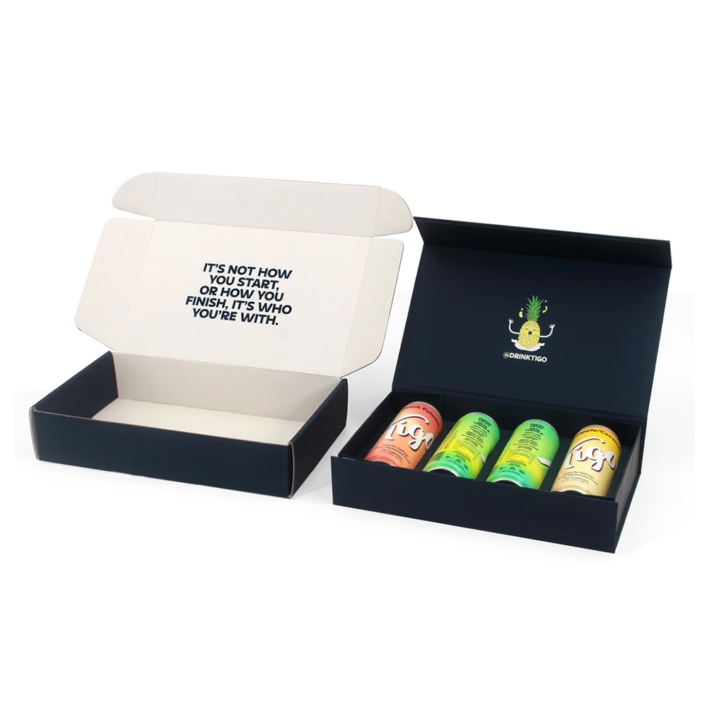 Custom drink beverage soda box packaging beer can shipping box magnetic energy drink 4 compartment gift box