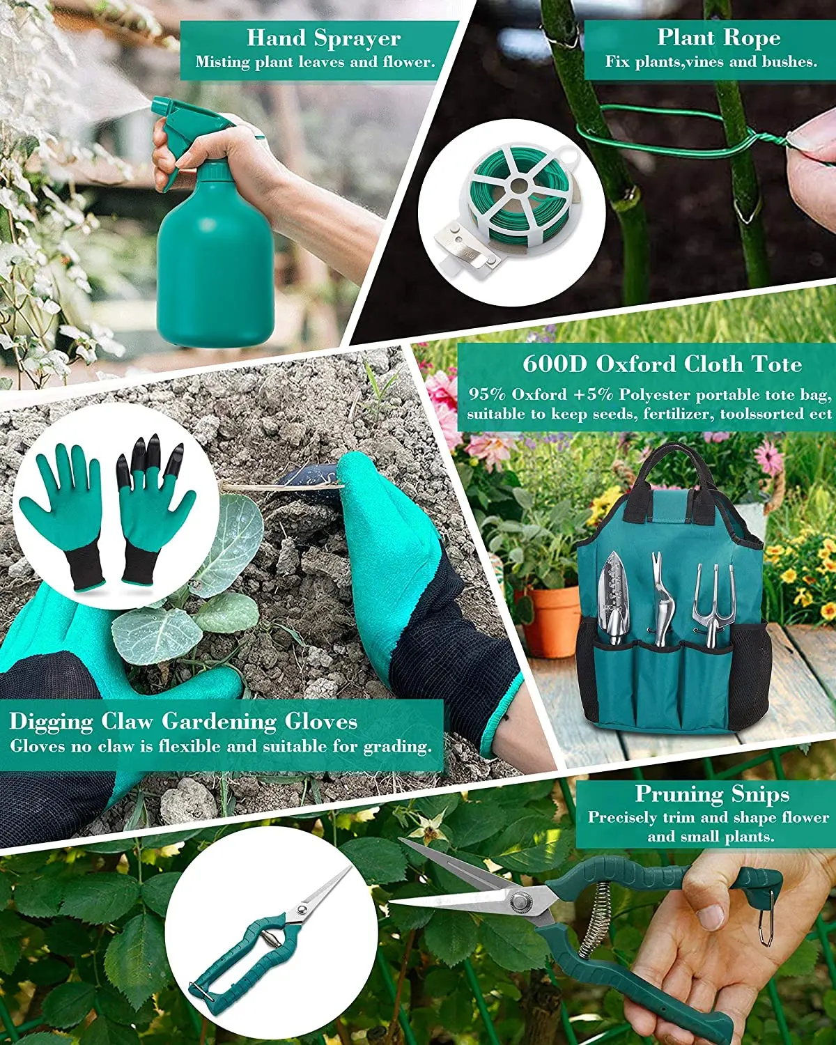 Garden Tool Set,11 Pcs Aluminum Alloy Steel Hand Tool Starter Kit with Garden Bag Outdoor Tool,Heavy Duty Gardening Work Set