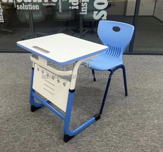 Wholesale school desk furniture adjustable height student desk, single metal PP material plastic student desk and chair