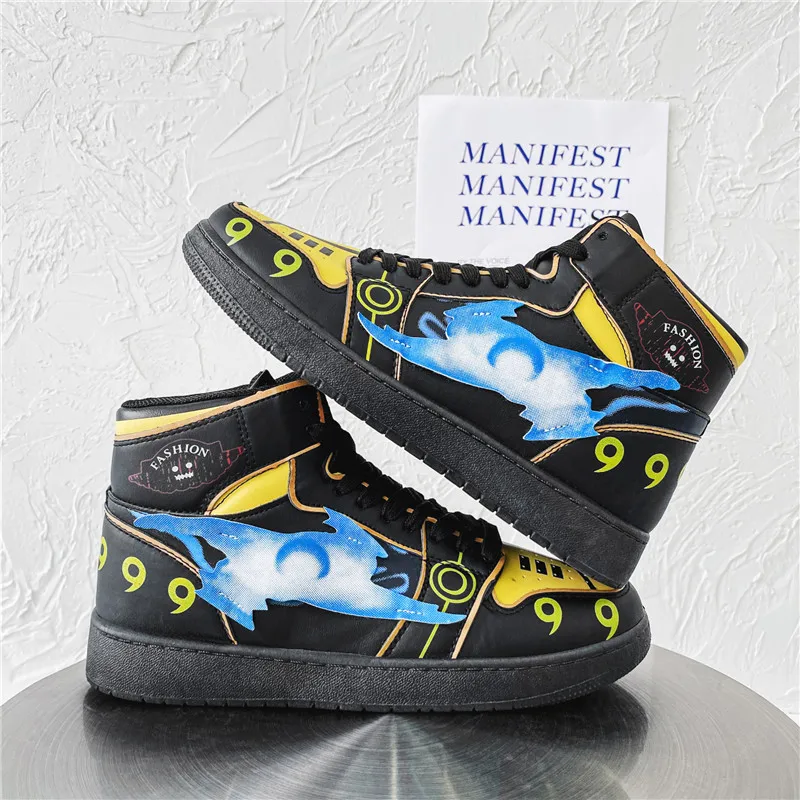 Anime Pattern Sneakers Breathable Walking Style Sneakers Comfortable Trendy Sports Sneakers High-top Shoes Shippuden Shoes Black