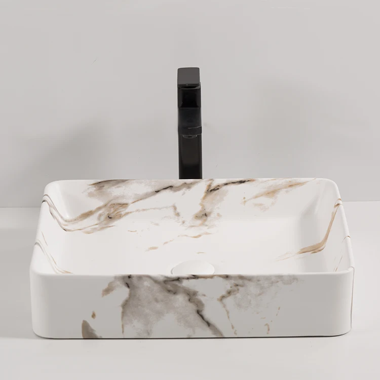 CE Bathroom Sink Countertop Ceramic Hand Wash Basin  Minimalist Italy Design Marble Square Ceracmic Basin