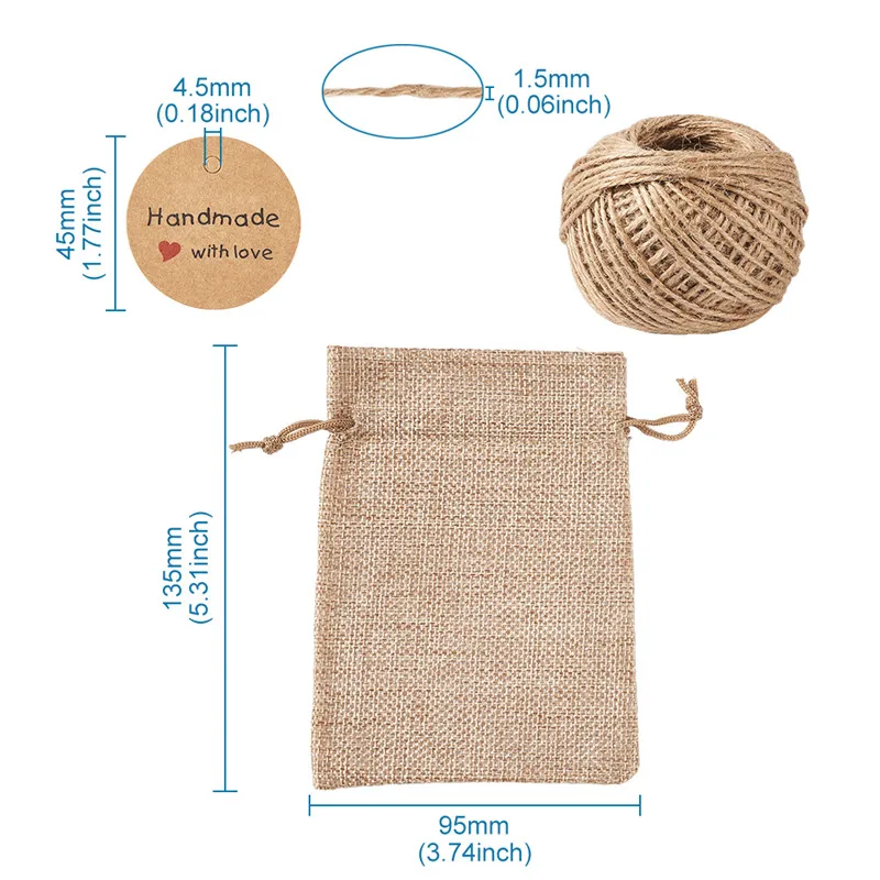 Wholesale Custom Logo Nature Color Jute Pouch Gift Jewelry Packing Storage Hessian Hemp Drawstring Bag with Card