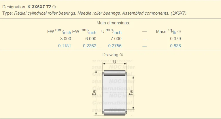 Assembled components Radial cylindrical roller bearings Needle roller bearing K3X6X7T2 Bearing for Offset Printing Machine