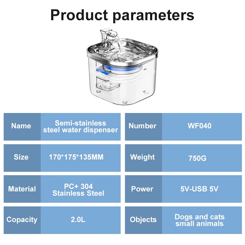 Eco-friendly Electric USB Dog Drinking Auto 2L Cat Water Fountain Automatic Pet Drinking Fountains