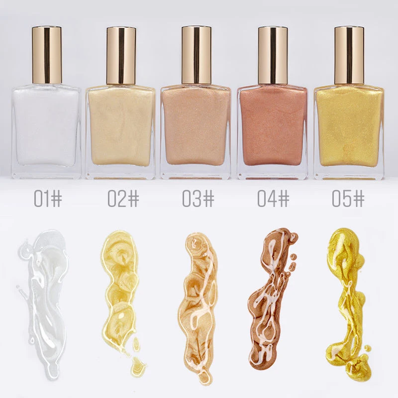 Private Label Body Shimmer Cream Makeup Body Shimmer Oil liquid Highlighter Brightening Sexy Glow Glitter Highlighter