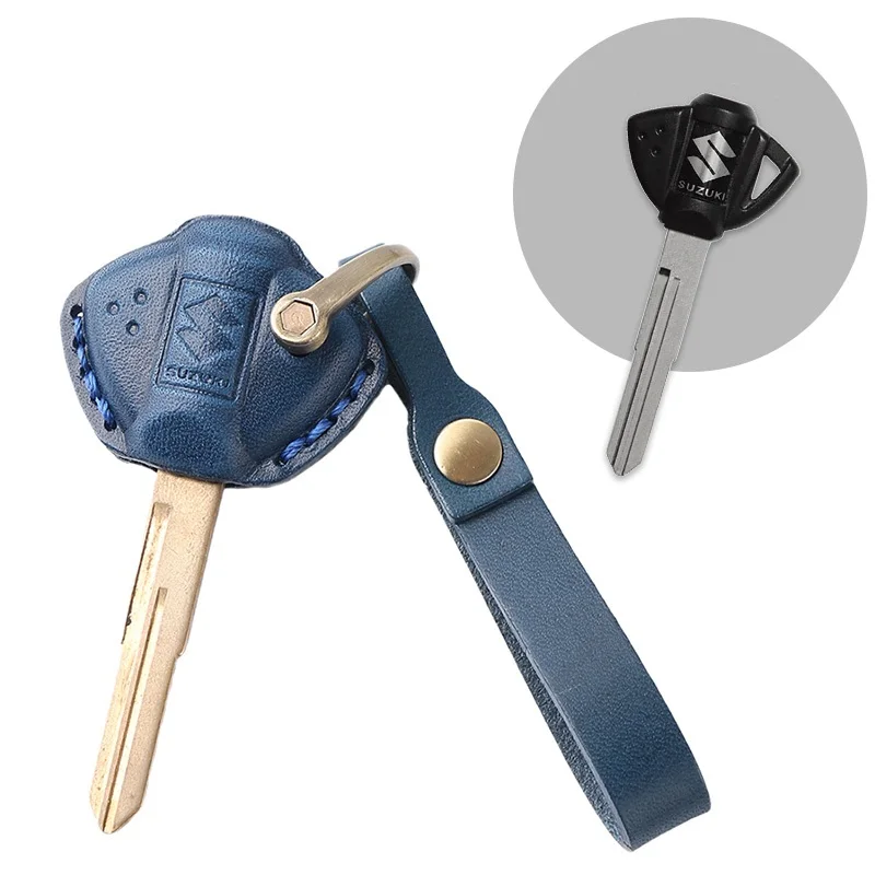 Hotsale Real Leather Key Case Fob Cover with Keychains For Suzuki Motor Motorcycle KeyRing key cover accessory