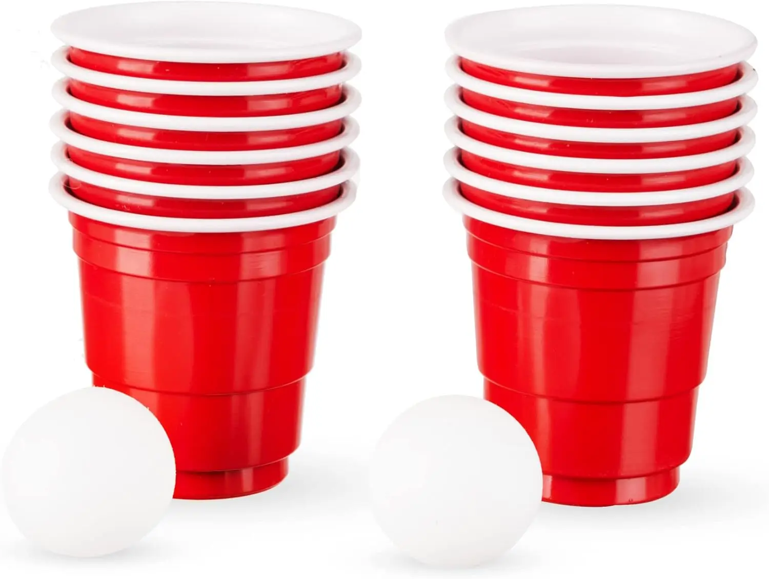 Mini Beer Pong Game Cup 1.5 Ounce Disposable Red Party Cup Plastic Shot Glasses 12 Red Cups and 2 Mini Ping Pong Balls Set