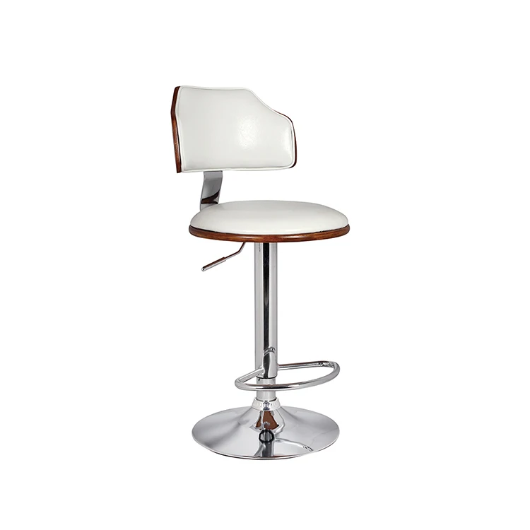 New Design Modern Luxury Durable Wooden Leather Design Pub Swivel Height Bar stool With Backrest