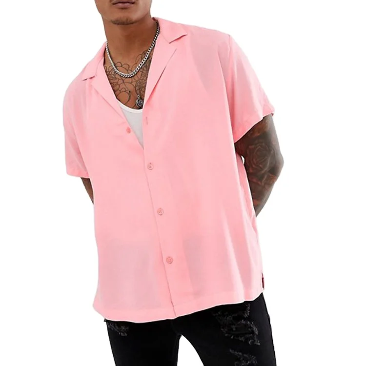 Hawaii high quality custom mens short sleeve button up curved hem shirts