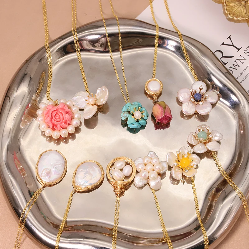 925 Sterling Silver Choker Necklace Natural Freshwater Pearl Flower  Pendant Necklace For Women Fashion Jewelry