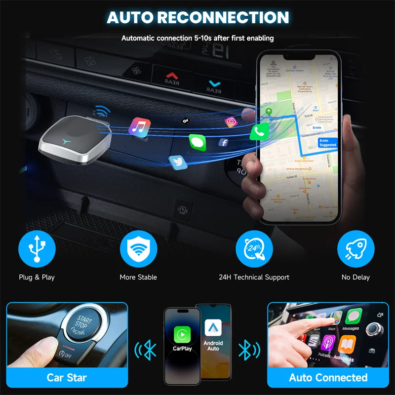 Mini Auto Pairing Usb Wireless Carplay Car Android Auto Adapter Carplay Wireless Adapter for Rcd 340