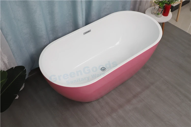 Розовая Акриловая поверхность, овальная автономная ванна из смолы