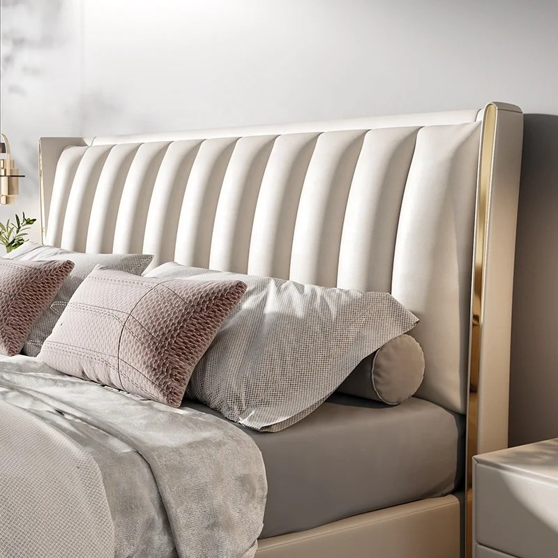 Fashion Style Bedroom Furniture Stainless Steel Legs Upholstery Leather queen bed storage