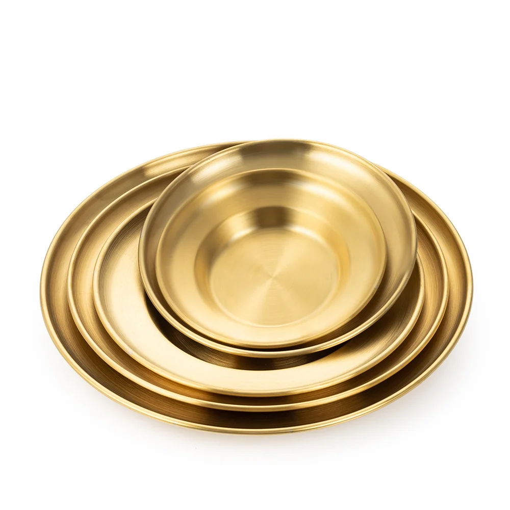 MUXING Dinnerware Plates Salad Pasta Bowl Steak Plate Straw Hat Shape Stainless Steel BBQ Serving Plate