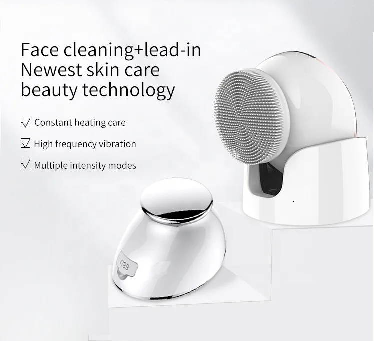 
Home Use Electric Facial Cleansing Brush Waterproof Silicone Warm Sensation Facial Cleaning And Lead-in Face Cleaner 