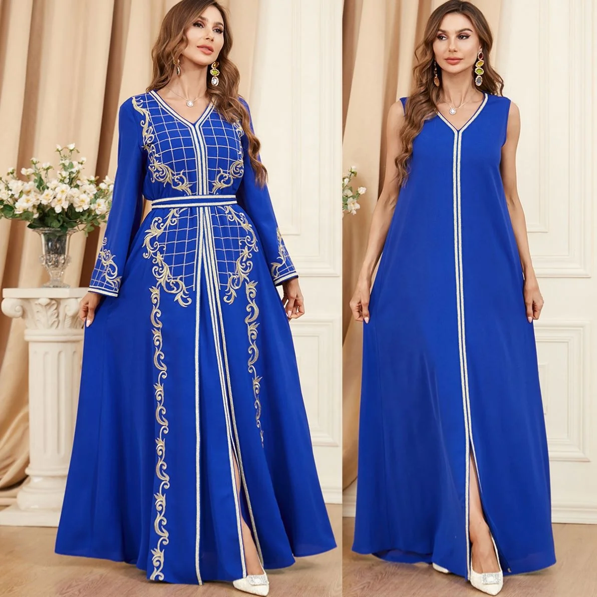 Middle East Abaya Turkey New Luxury Casual Long Dress Elegant Ladies Classy Two-Piece Muslim Long Sleeve Maxi Dress Modest