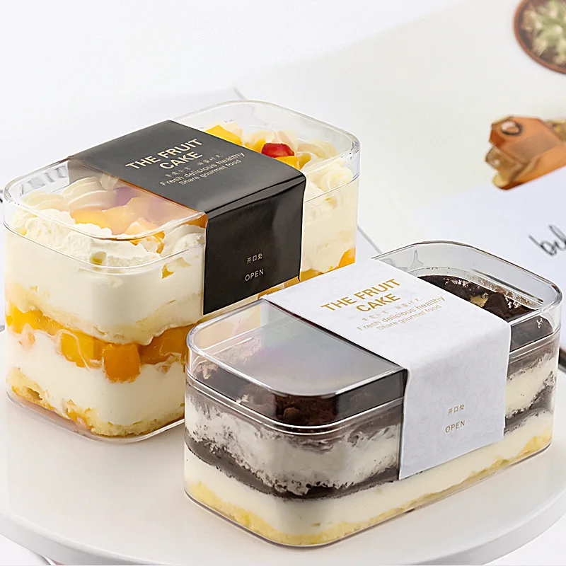 High Quality Square Clear Packaging Oval Transparent PS Plastic Sweet Candy Tiramisu Pastry Container Acrylic Cake Box