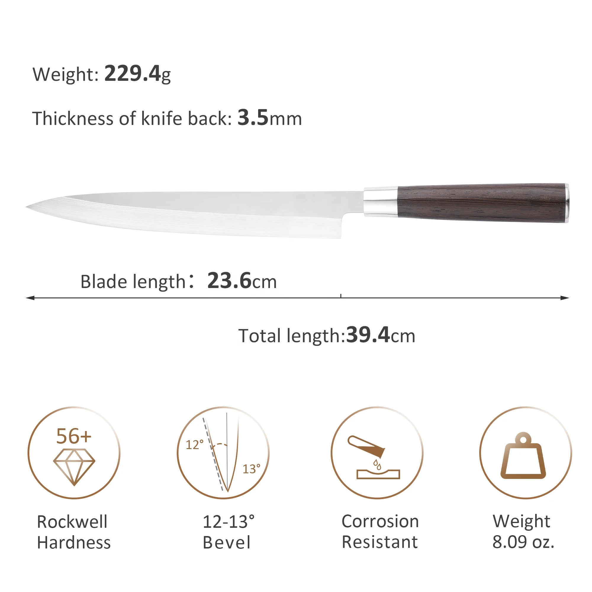 10 Inch Japanese Sushi Knife 7Cr17MOV Sashimi Knife With Chicken Wenge Wood Handle Kitchen Sushi Knives