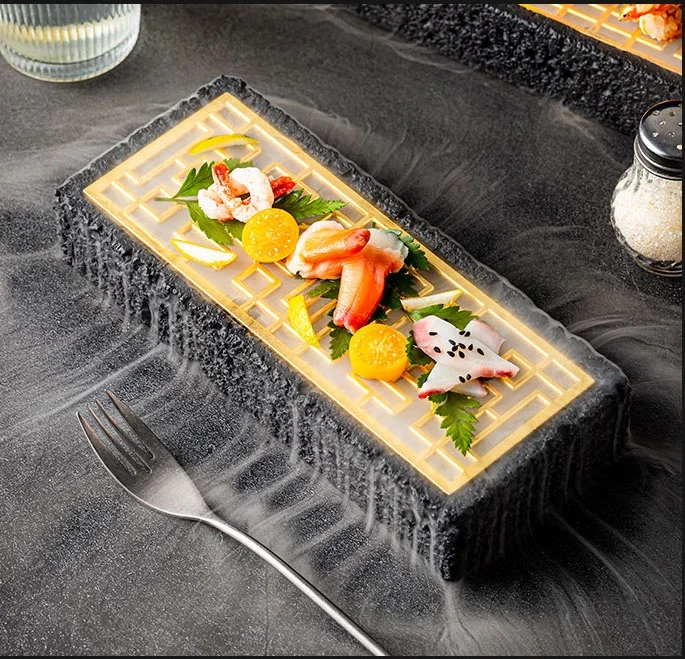 Creative Meteorite Surface Sushi Plate Dry Ice Salmon Fish Sashimi Serving Bowl Party Show Plate Club Restaurant Dinnerware Sets