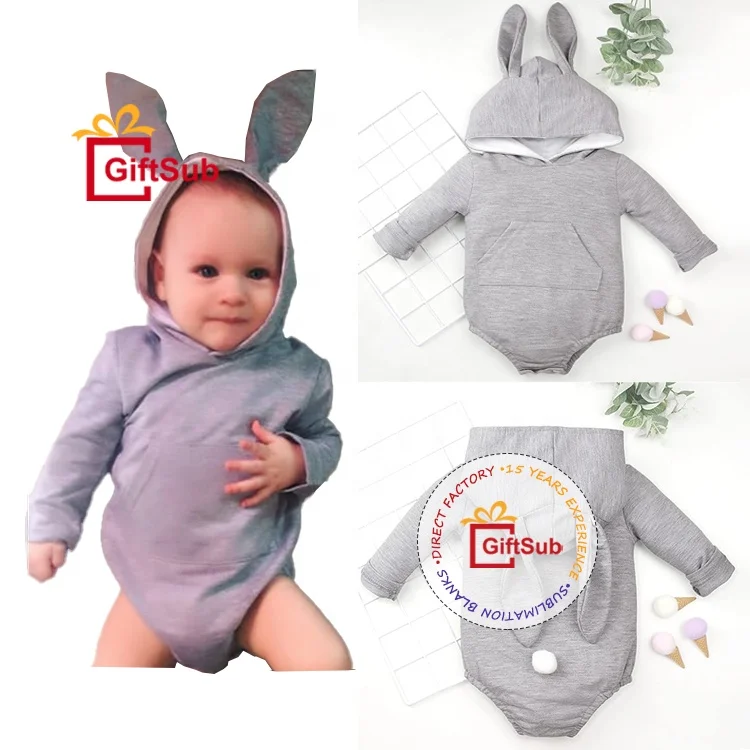 News 100% Polyester Baby French Terry Hoodie Rabbit Ears Youth Toddlers Sublimation Blank Bunny Hoodies For Kid