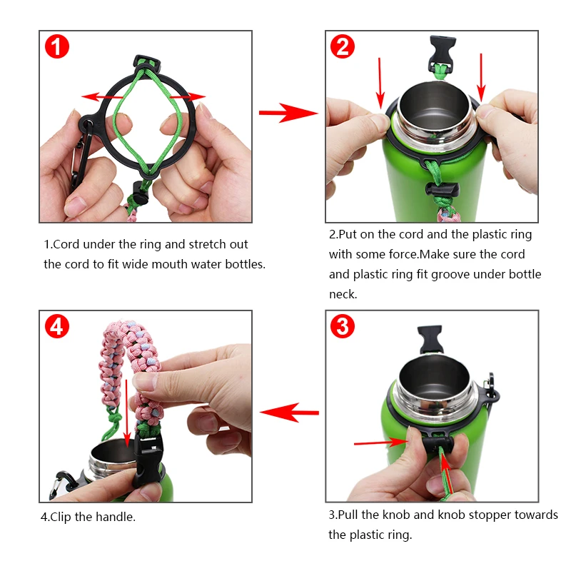 
Durable Adjustable Compass 550 Paracord Water Bottle with Carabiner 