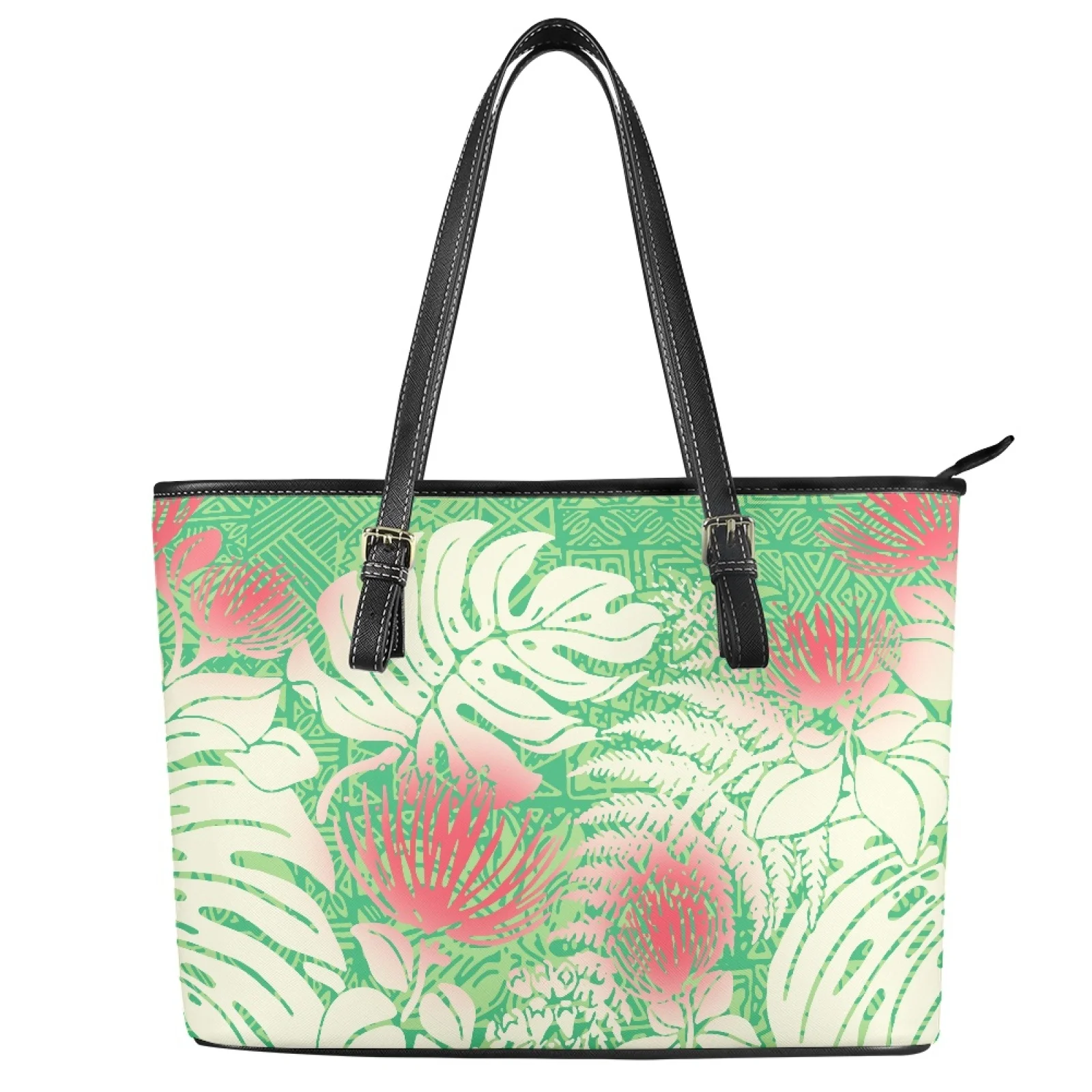 news 2024 Polynesian All Seasons Unisex Tribal Design Tropical Pattern woman custom shipping gift pu handbags tote bag