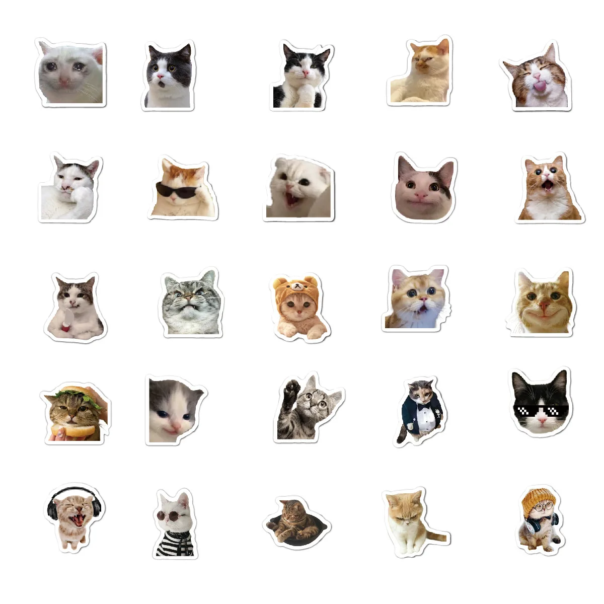 50 PCS Cute Cartoon Cat Graffiti Stickers Funny Expression Computer and Suitcase Decoration