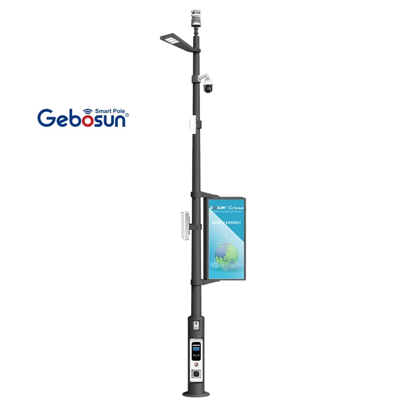 GEBOSUN NEW Design IP65 Waterproof Outdoor Smart City Lighting Pole With CCTV Camera LED Display Smart Solar Street Light Pole