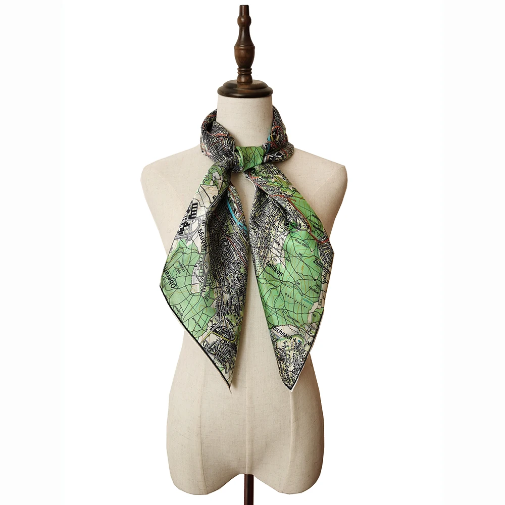 Cheap Fashion Map Design New Styles Customized Scarf for Women Hijab Silk Print