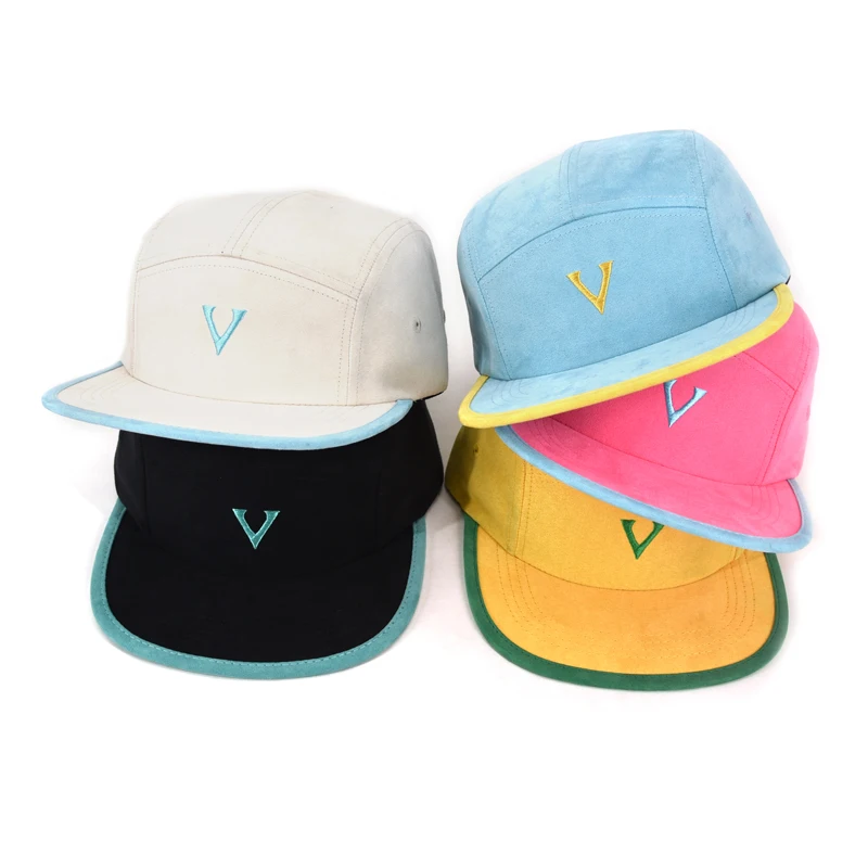 5 Panel Cap Custom Wholesale unsturctured Suede 5 Panel Hat With Your Own Design Logo