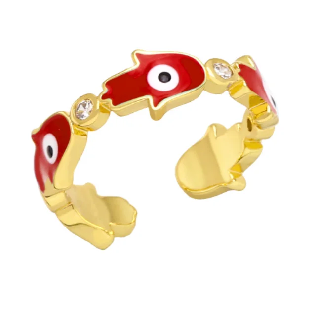 Trendy Enamel Evil Eyes Ring Gold Bohemian Colorful Oil Drip Turkish Blue Eye Ring