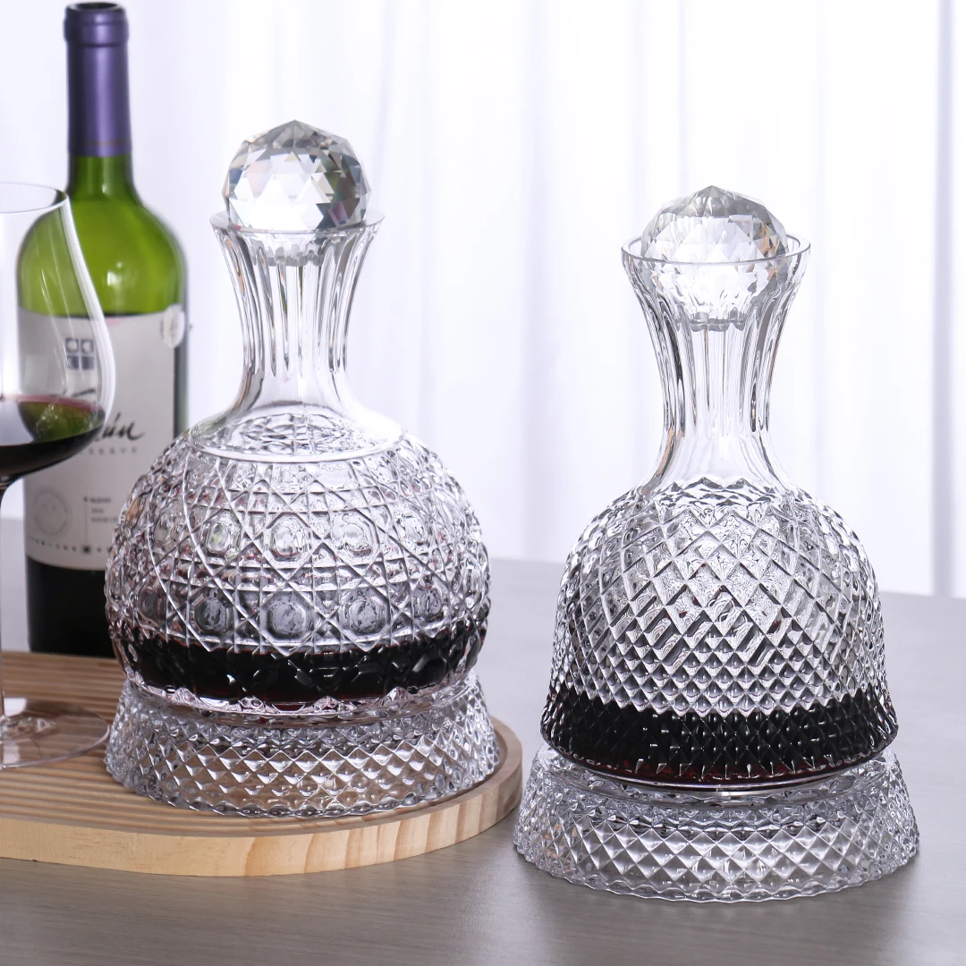 Lead-Free Crystal Glass Wine Decanters With Stopper Rotating Decanter Wine 1000ml 1500ml Red Wine Decanter