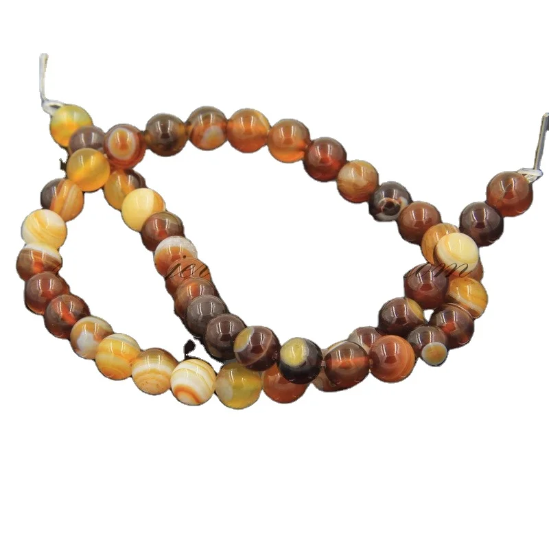 Fashion Natural Amber Color Banded Agate Beads Round Wholesale