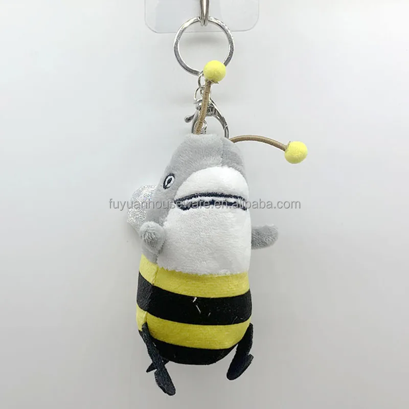 Cute shark stuffed toys ocean flying fish with winged,Bee fish with spring tentacles plush toys,Crystal ultra soft fabric