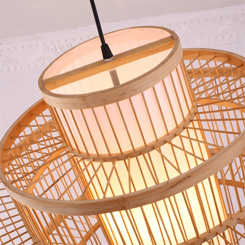 Nordic Pendant Bamboo Lights  Modern Dining Room Murano  Glass Lamp Simple Wooden Art Chandelier