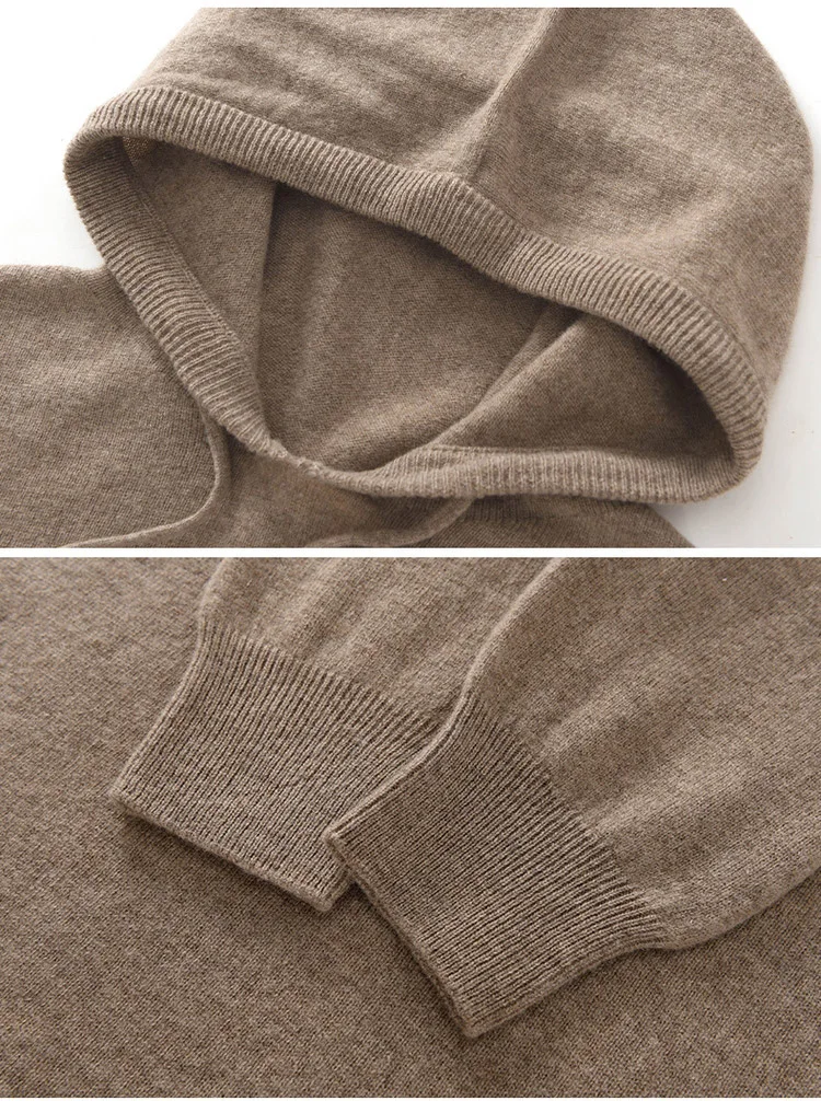 Knitwear custom OEM ODM Classical cashmere blend sweater casual hoodie pullover solid color hooded knitted men sweater
